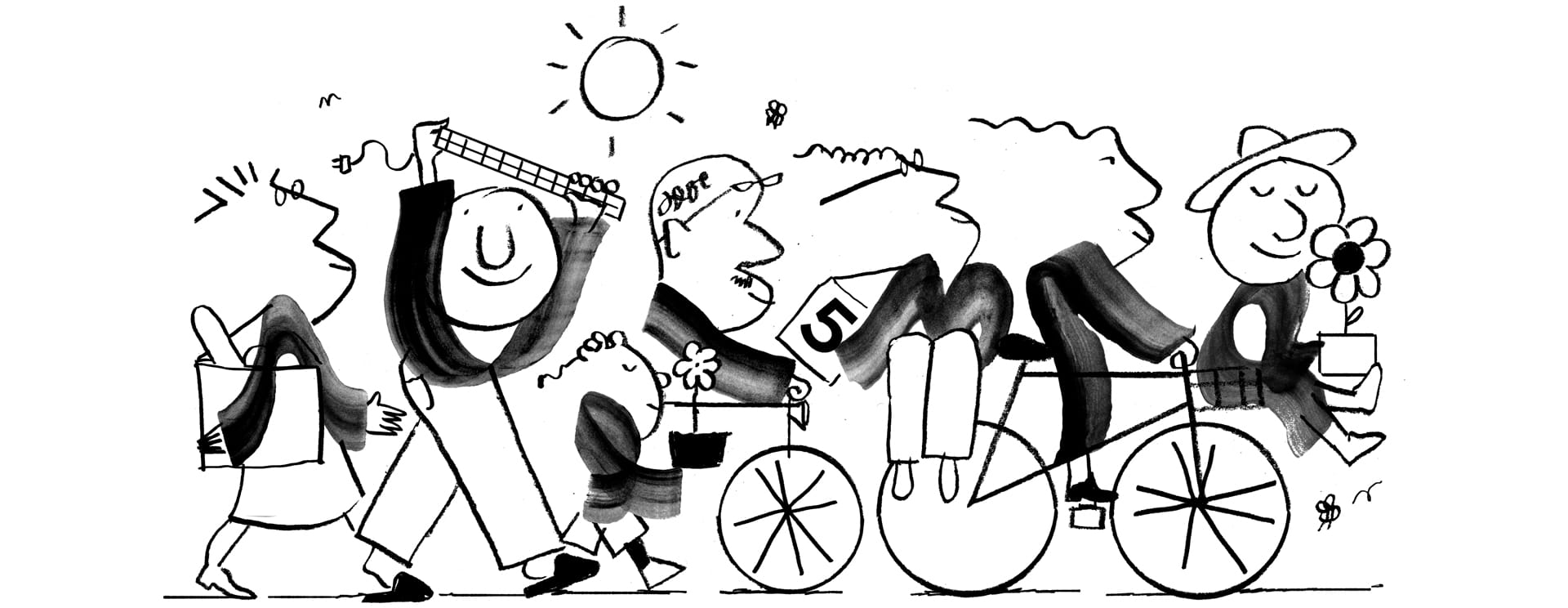 illustration showing a group of people all promoting sustainable action
